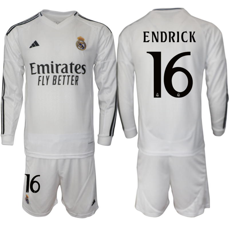 Men 2024-2025 Club Real Madrid home Long Sleeves White #16 Soccer Jersey->real madrid jersey->Soccer Club Jersey